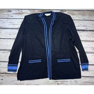 Misook Exclusively Black Blue Open Front Cardigan Women's Size XL
